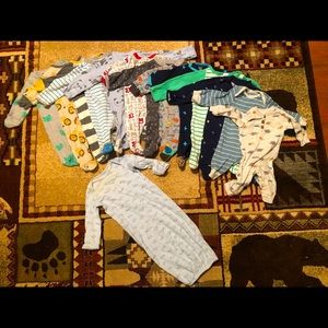 13 Baby Boy Sleepers & 1 Sleep Sack (Newborn)
